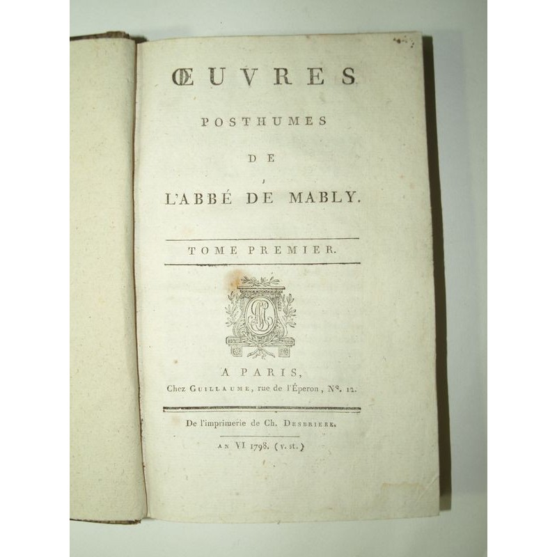 Abbé de MABLY : Oeuvres posthumes. Tomes 1 et 2.