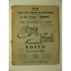 ROFFO : Liste des pièces de rechange les plus employées et des pièces "Normal" de Machines de Récolte.