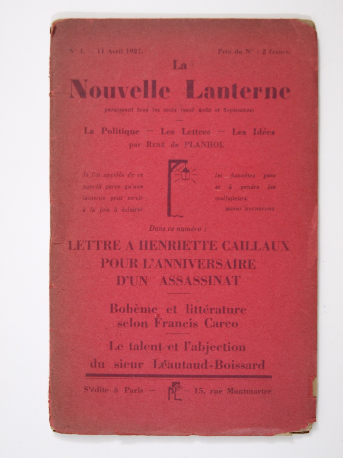 PLANHOL René de : La nouvelle lanterne. N°4