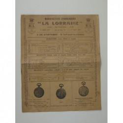 Manufacture d'horlogerie " La Lorraine" à Nancy. Catalogue 1er août 1917
